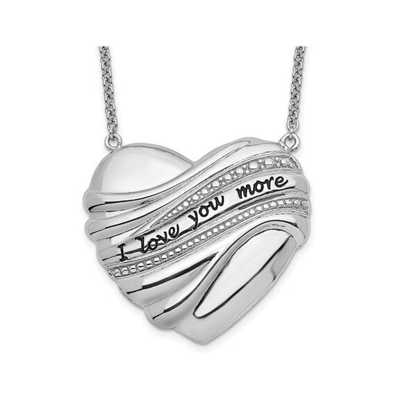 Antiqued Sterling Silver Heart - I Love You More - Pendant Necklace with Chain